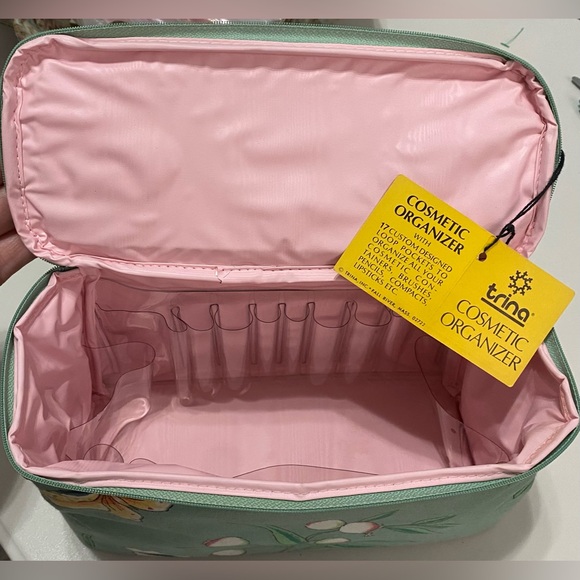 Trina Handbags - Vintage Trina Cosmetic Organizer Green and Pink Cosmetic Bag